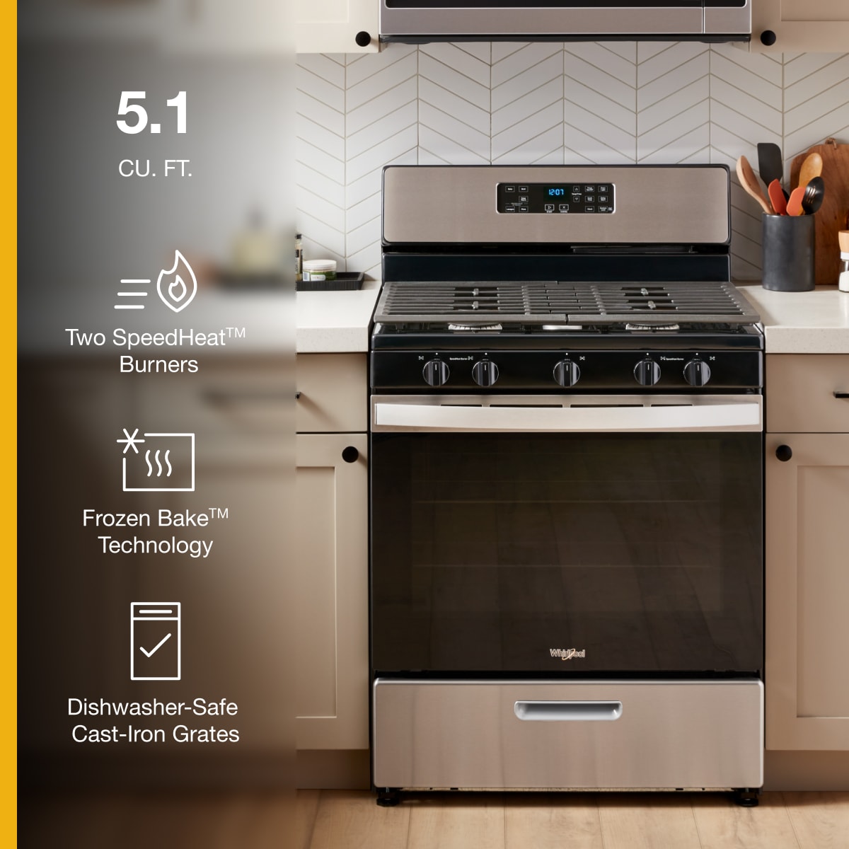 Whirlpool 30-in 5 burners 5.1-cu ft Freestanding Natural Gas Range ( Stainless Steel )