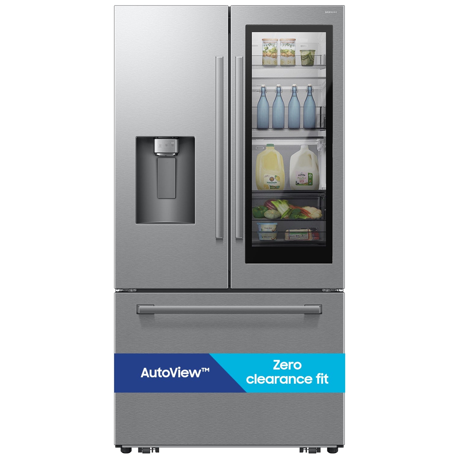 Samsung Bespoke AI Counter-Depth AutoView Zero Clearance Fit 24-cu ft 36-in Wide French Door Refrigerator with Dual Ice Maker ( Fingerprint Resistant Stainless Steel ) ENERGY STAR Certified