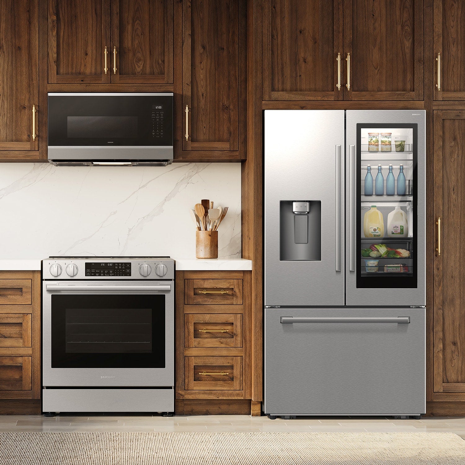 Samsung Bespoke AI Counter-Depth AutoView Zero Clearance Fit 24-cu ft 36-in Wide French Door Refrigerator with Dual Ice Maker ( Fingerprint Resistant Stainless Steel ) ENERGY STAR Certified