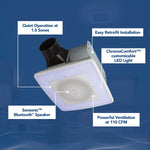 Broan Chroma Comfort 1.5-Sone 110-CFM White Decorative Lighted Bluetooth Compatibility Bathroom Fan