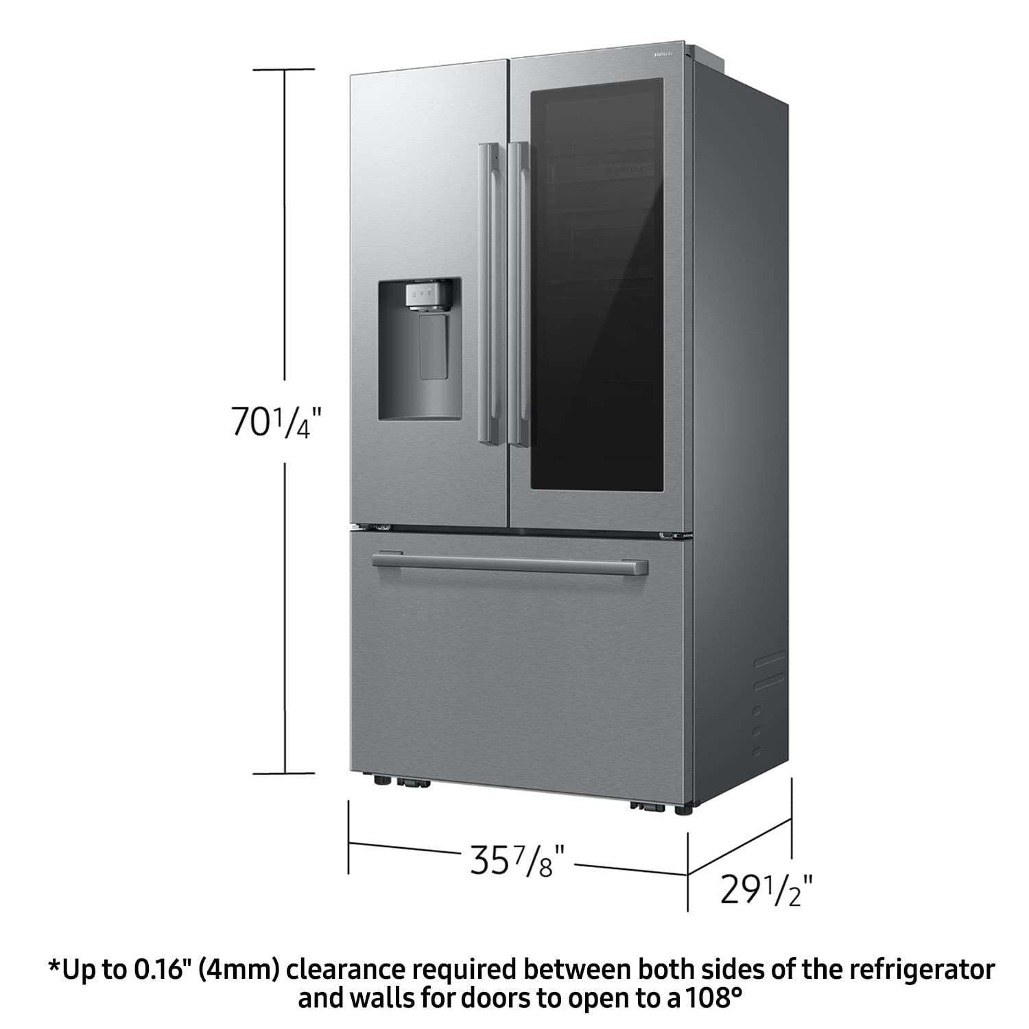 Samsung Bespoke AI Counter-Depth AutoView Zero Clearance Fit 24-cu ft 36-in Wide French Door Refrigerator with Dual Ice Maker ( Fingerprint Resistant Stainless Steel ) ENERGY STAR Certified