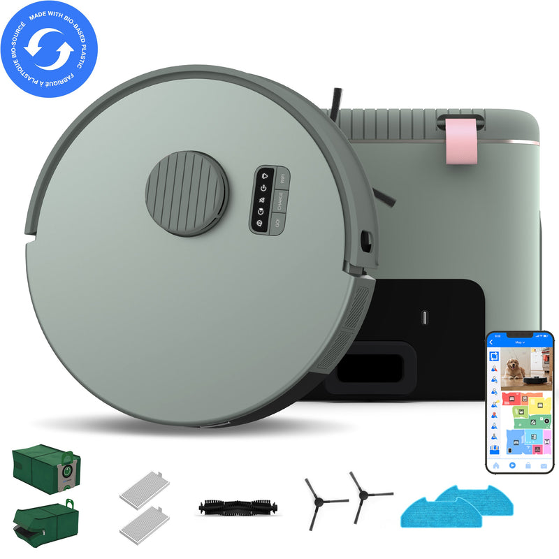 bObsweep Bio Self-Empty Robot Vacuum and Mop with Reusable Odor-Filtering Bags - LiDAR Mapping - App and Voice Control - Made of Bio-Based Plastic