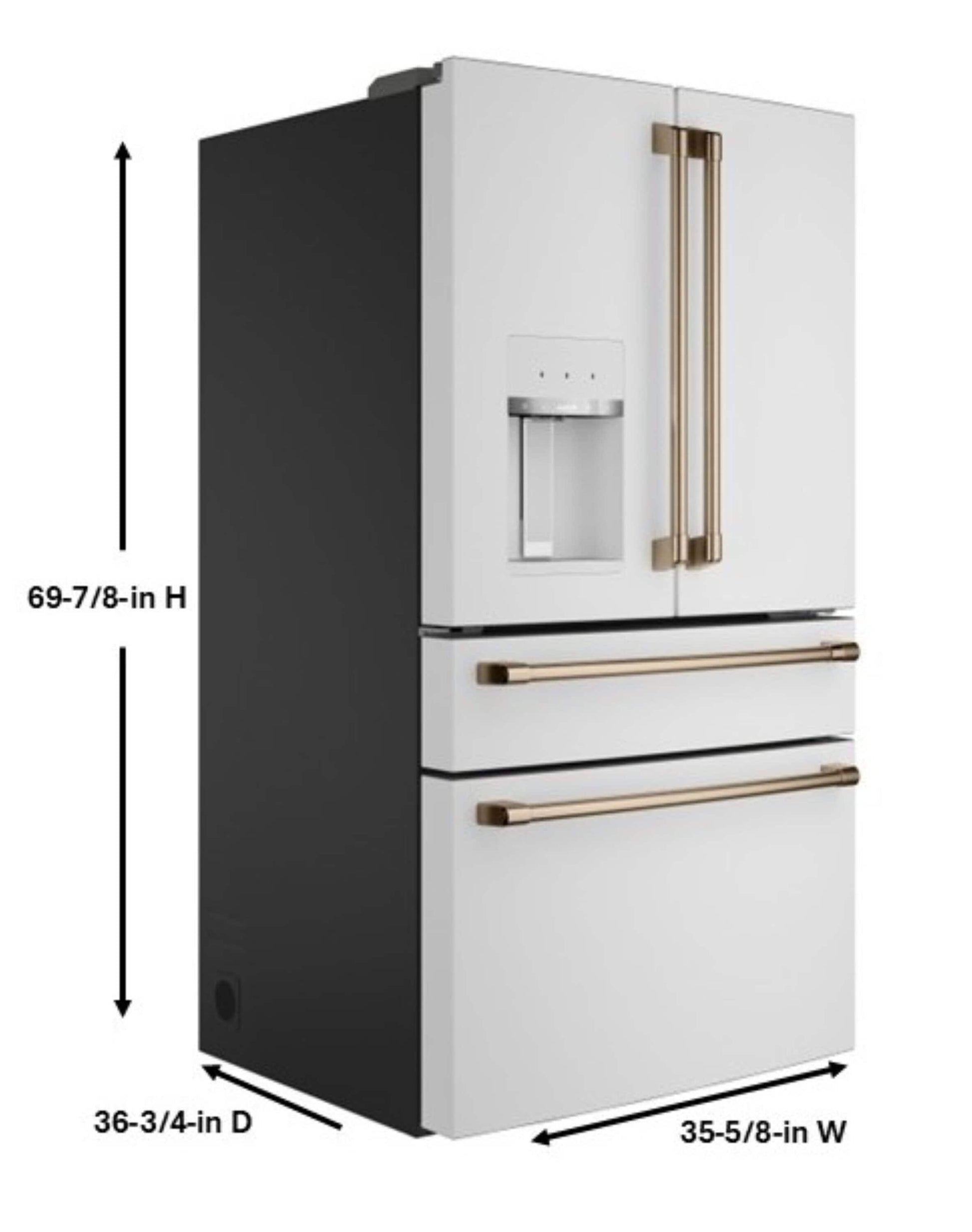 Ge Cafe Standard-Depth 27.8-cu ft 36-in Wide French Door Refrigerator with Ice Maker ( Matte White with Brushed Bronze Handles