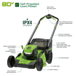 Greenworks 80V 21in Self Propelled Lawn Mower 13in String Trimmer and 730 Leaf Blower Combo with 4 Ah Battery and Charger