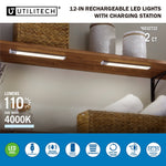 Utilitech LED 2 -Pack 12-in Rechargeable Battery LED Under Cabinet Light Bar Motion Sensing Light with Remote