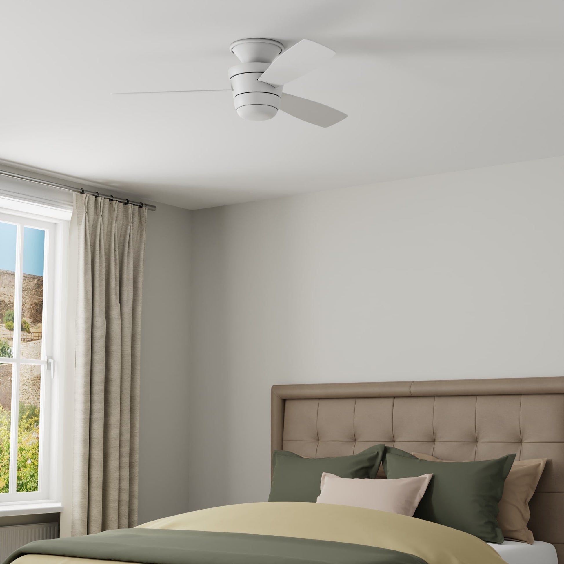 Harbor Breeze Mazon 44-in White LED Flush Mount Ceiling Fan With Light and Remote Control Included