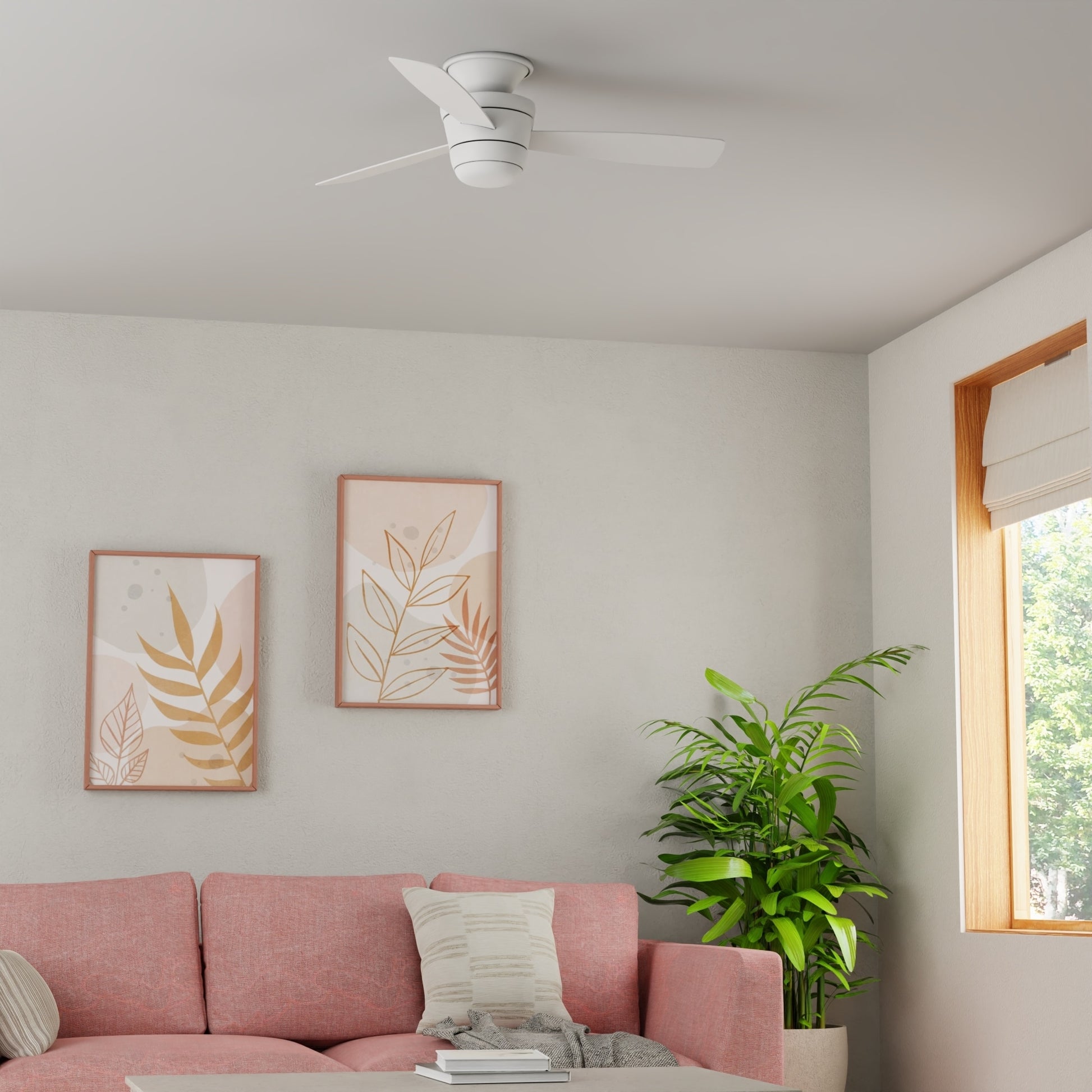 Harbor Breeze Mazon 44-in White LED Flush Mount Ceiling Fan With Light and Remote Control Included