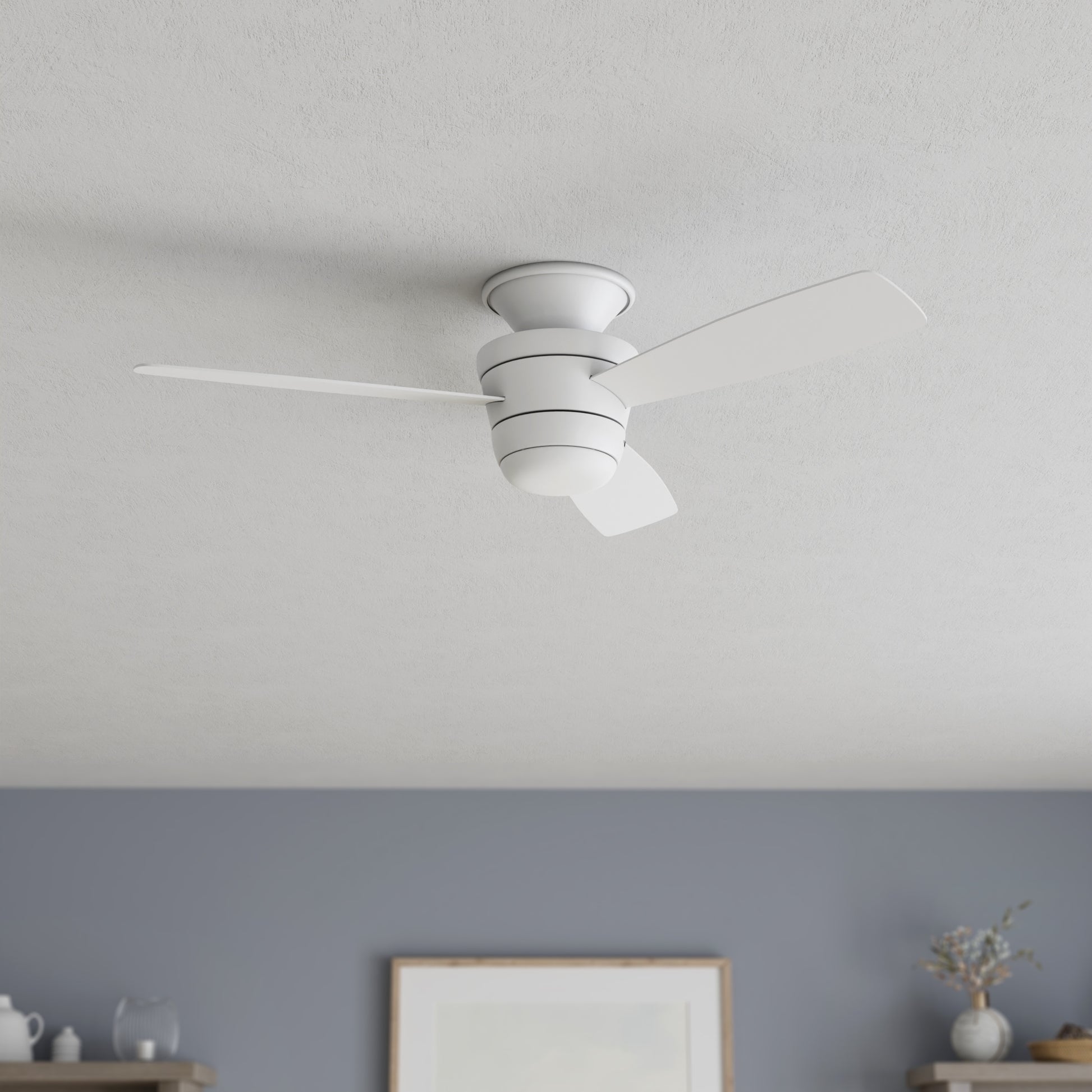 Harbor Breeze Mazon 44-in White LED Flush Mount Ceiling Fan With Light and Remote Control Included