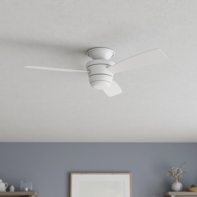 Harbor Breeze Mazon 44-in White LED Flush Mount Ceiling Fan With Light and Remote Control Included