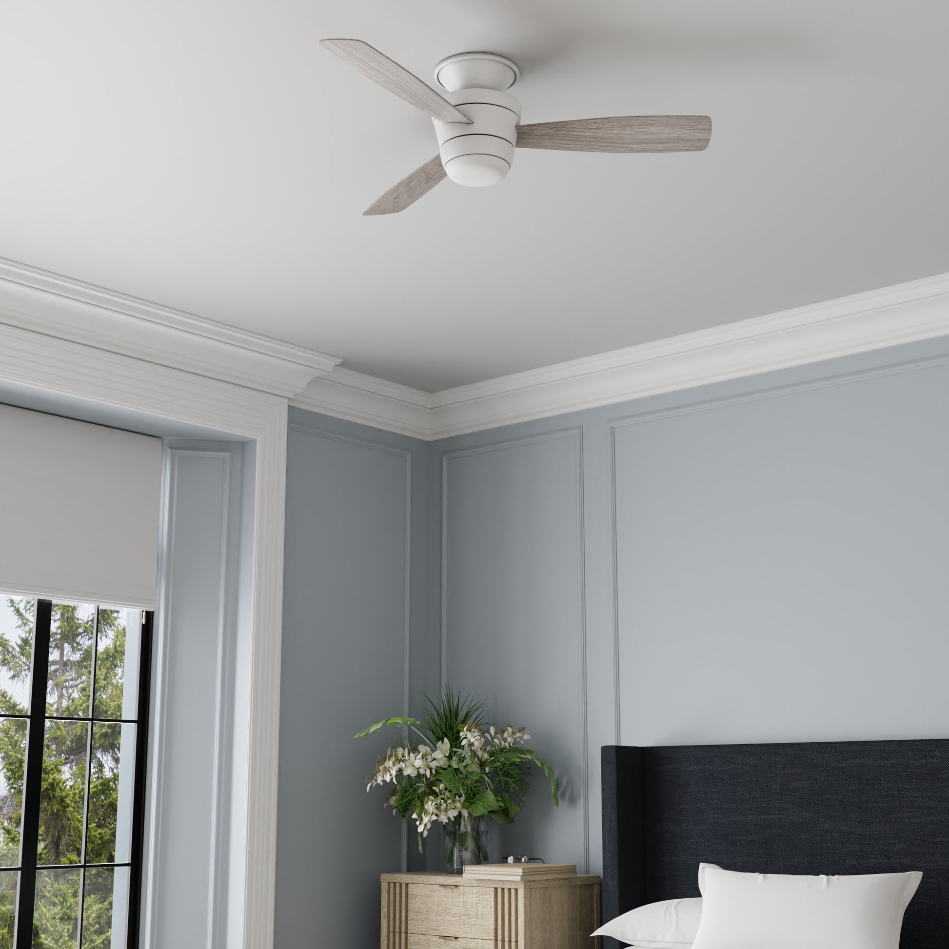 Harbor Breeze Mazon 44-in White LED Flush Mount Ceiling Fan With Light and Remote Control Included