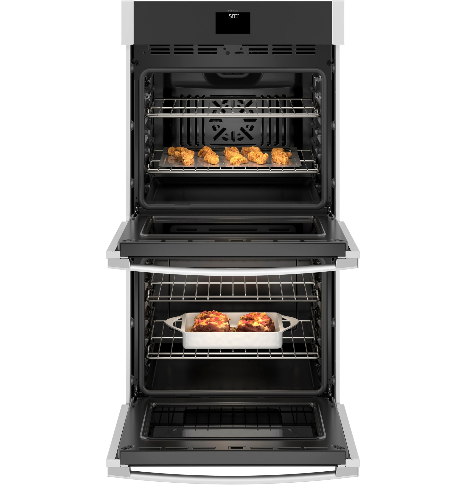 GE 27 inch Double Electric Wall Oven with Air Fry Self + Steam Cleaning ( Stainless Steel )