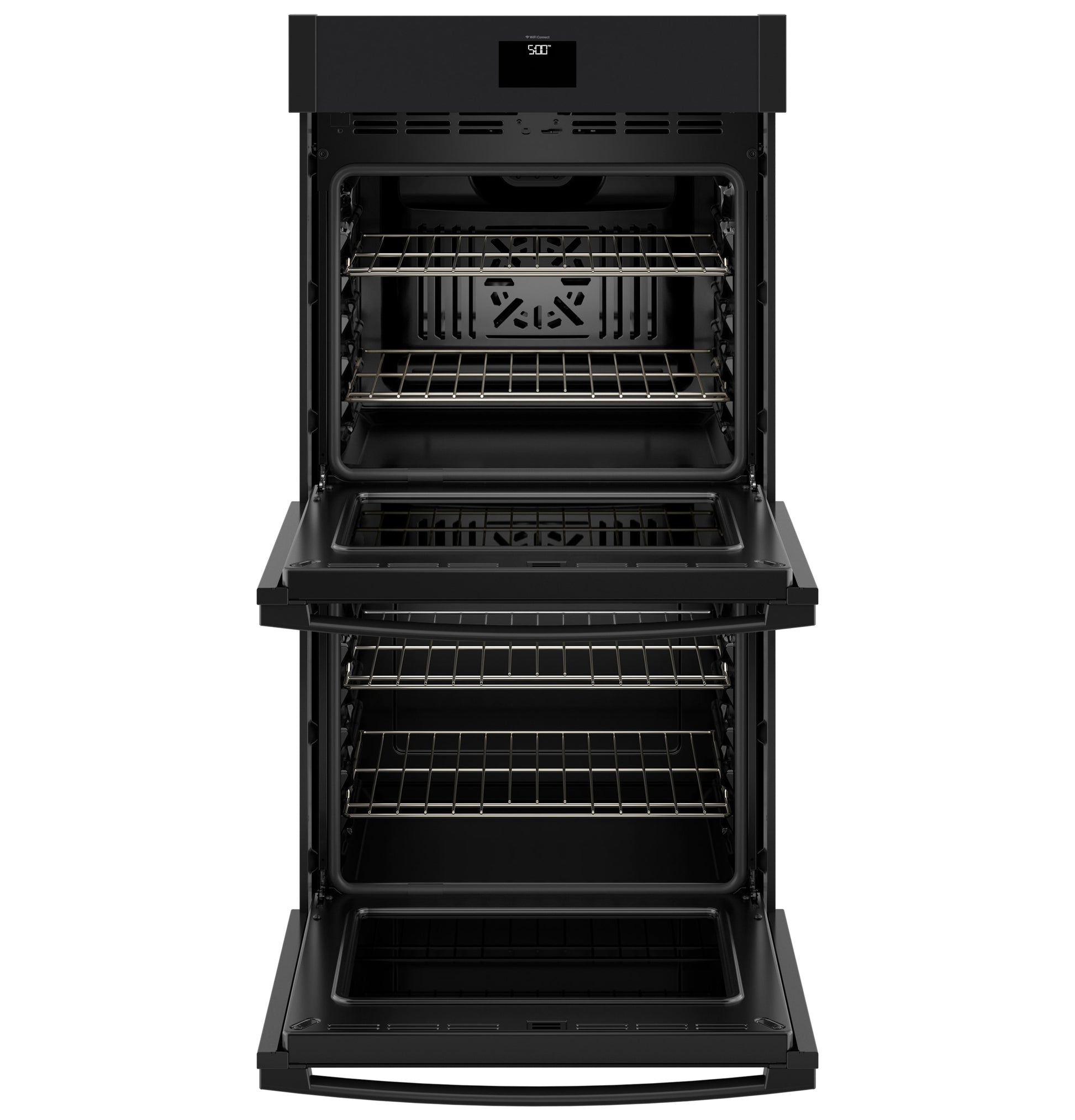 GE 27 inch Double Electric Wall Oven with Air Fry Self + Steam Cleaning ( Black )
