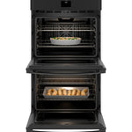 GE 27 inch Double Electric Wall Oven with Air Fry Self + Steam Cleaning ( Black )
