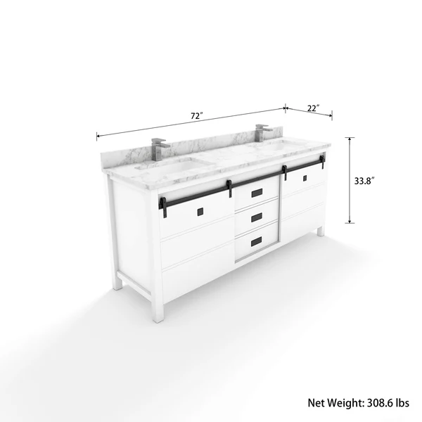 Florence 72-inch Double Sink Vanity in White with Custom Quartz Top, VV372W-CQTSQ, Retail: $2,099.95, FINAL PRICE: $1,299.99 + TAX