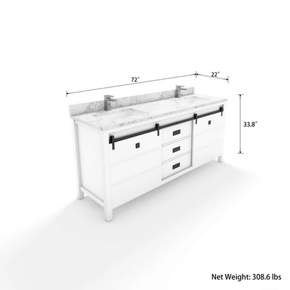 Florence 72-inch Double Sink Vanity in White with Custom Quartz Top, VV372W-CQTSQ, Retail: $2,099.95, FINAL PRICE: $1,299.99 + TAX