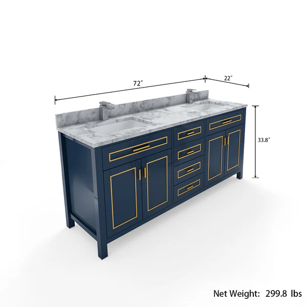 Venice 72-inch Double Sink Vanity in Blue with Custom Quartz Top, VV272B-CQTSQ , Retail: $2,099.95, FINAL PRICE: $1,299.99+ TAX