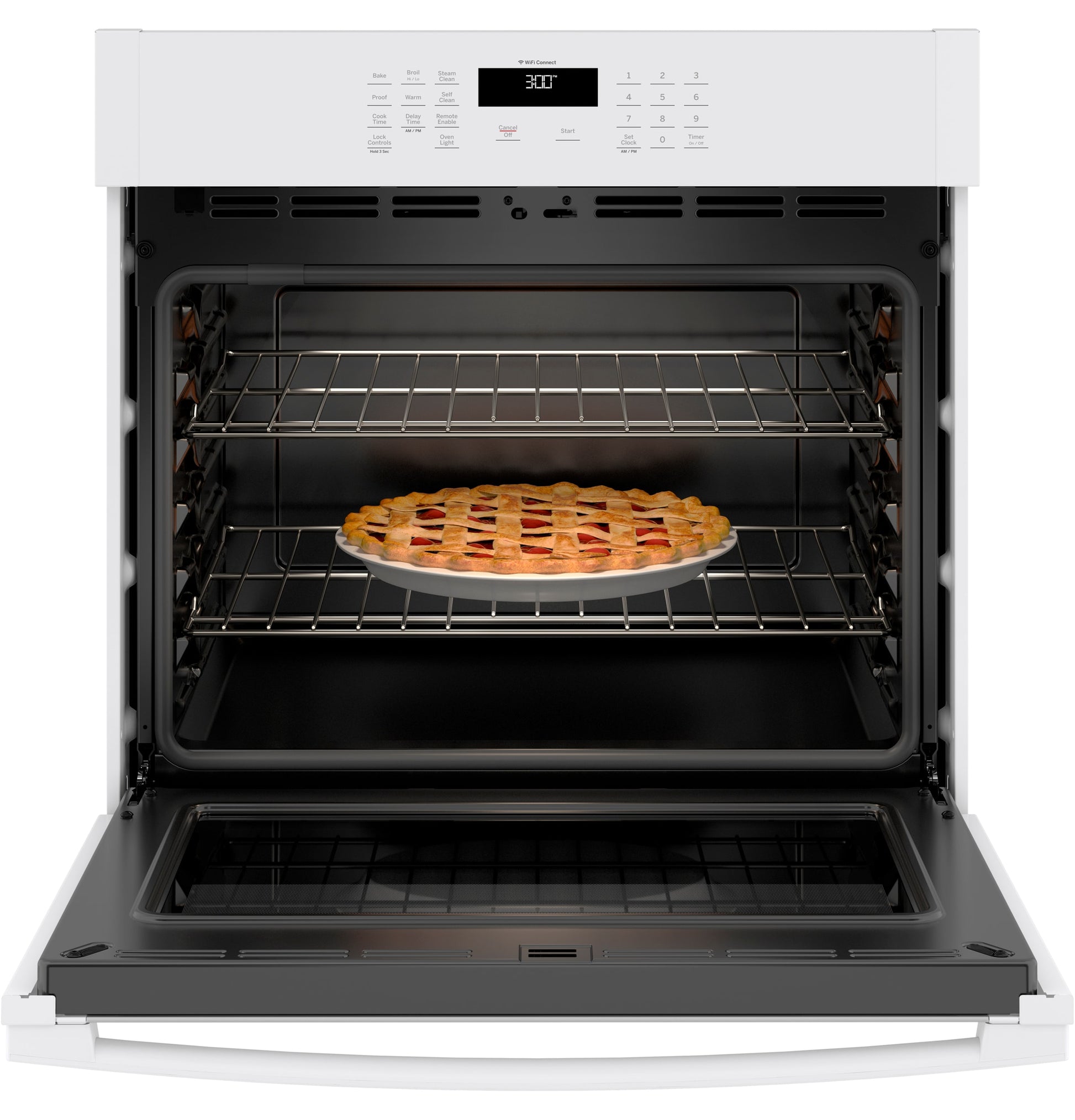 GE 30 inch Single Electric Wall Oven Self + Steam Cleaning ( White )