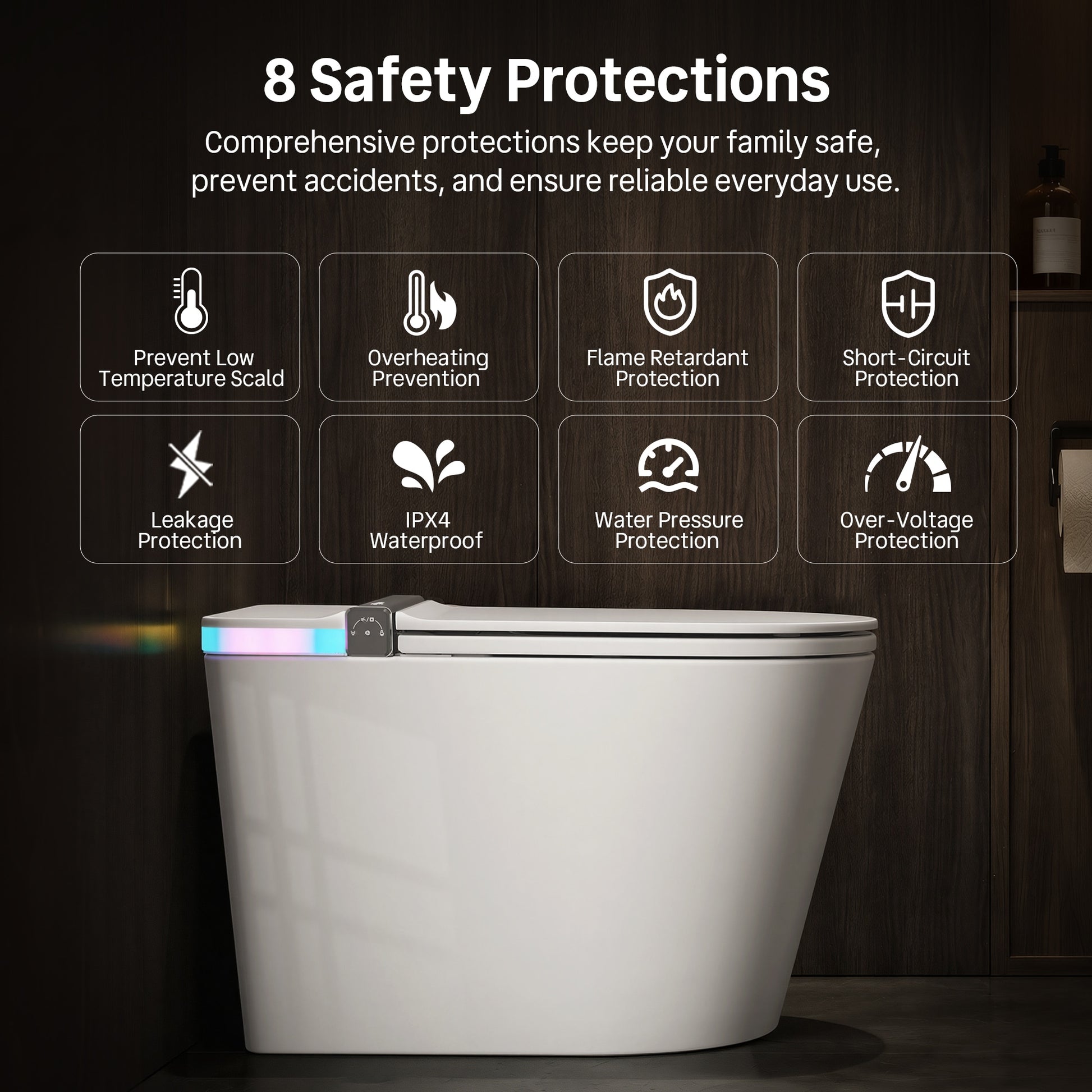 DeerValley Vertex White(Customizable Ambient Light) Dual Flush Elongated Chair Height Smart Soft Close 1-piece Bidet 12-in Rough-In 1.28 GPF