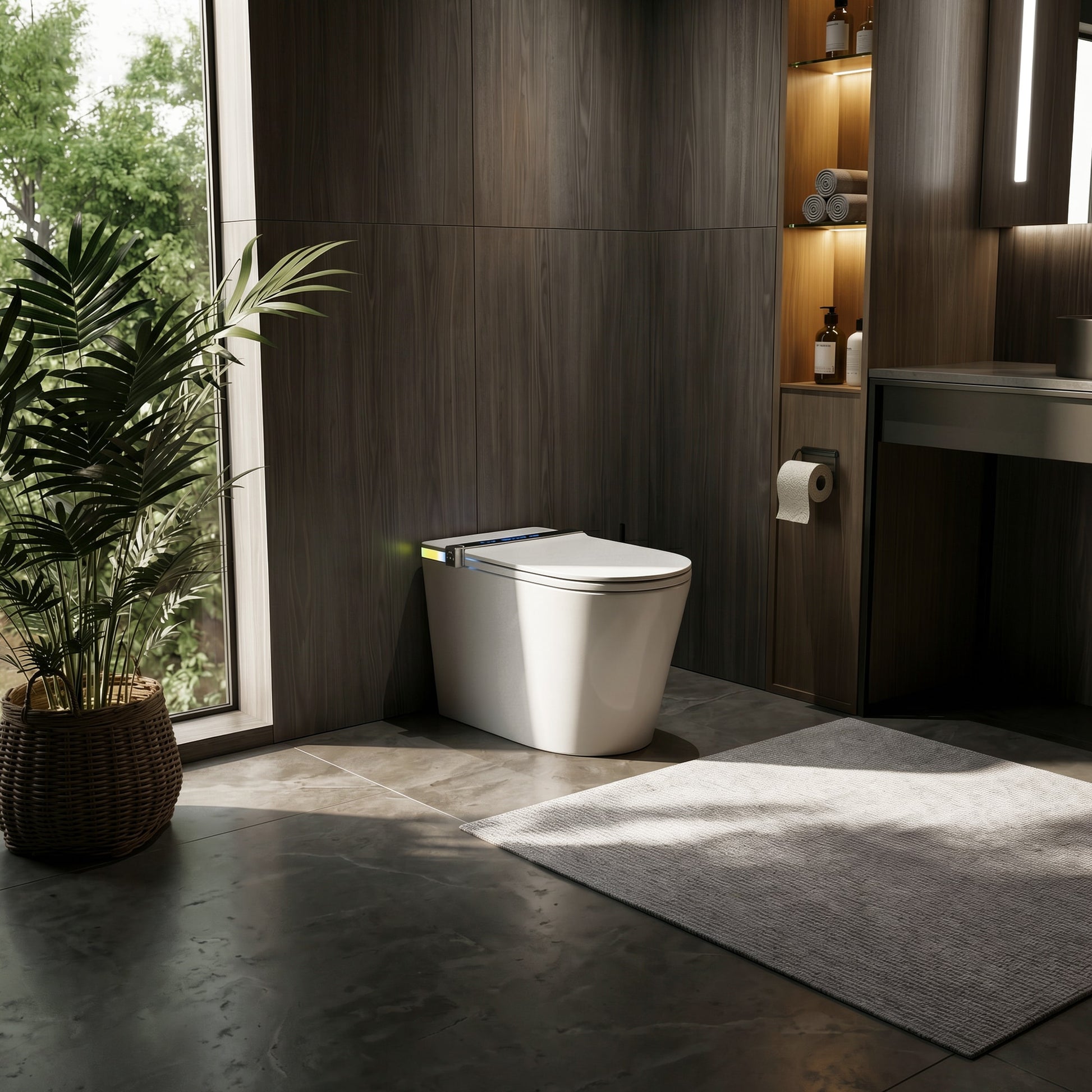 DeerValley Vertex White(Customizable Ambient Light) Dual Flush Elongated Chair Height Smart Soft Close 1-piece Bidet 12-in Rough-In 1.28 GPF