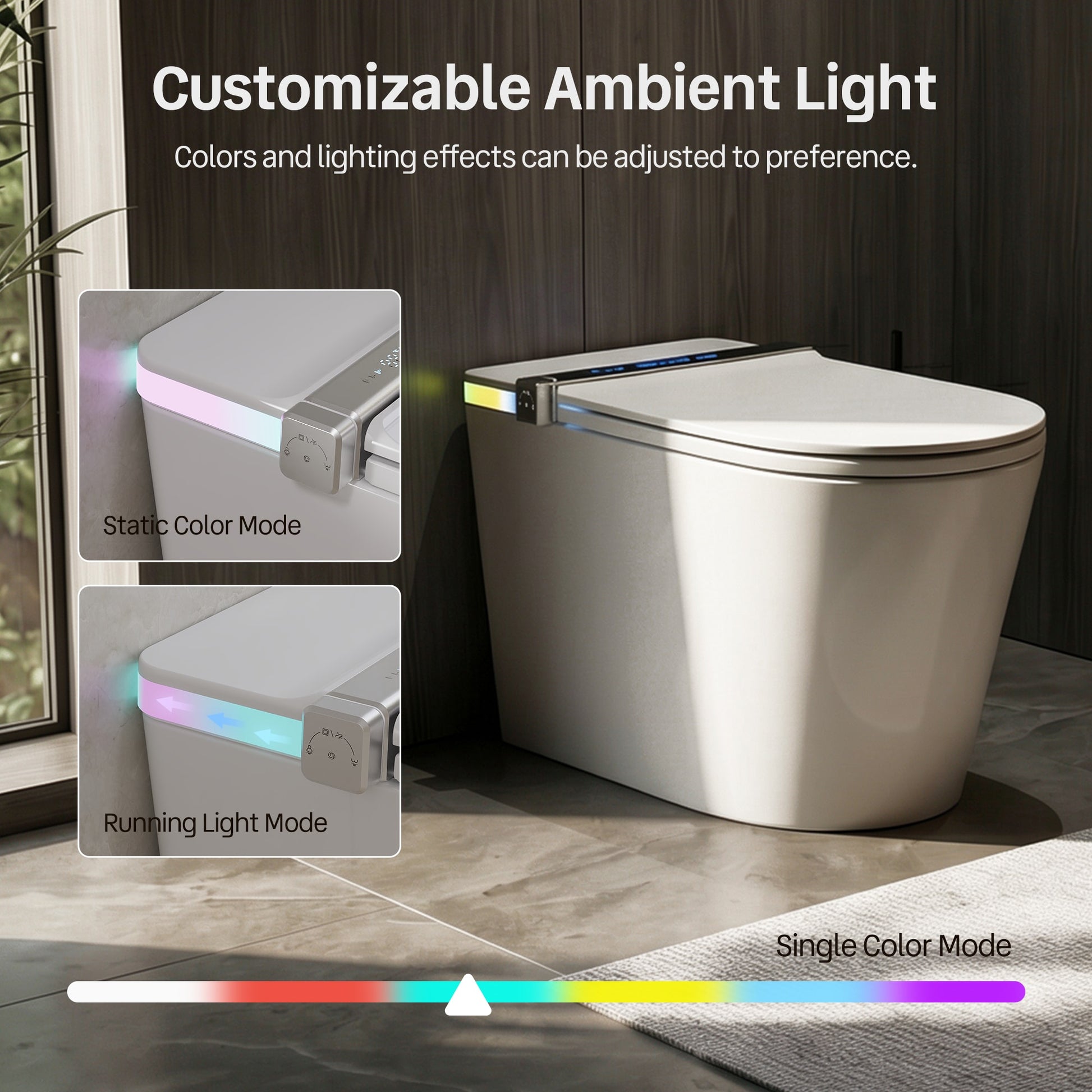 DeerValley Vertex White(Customizable Ambient Light) Dual Flush Elongated Chair Height Smart Soft Close 1-piece Bidet 12-in Rough-In 1.28 GPF