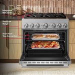 KitchenAid 36-in Standard 6 burners Air Fry Convection Oven Slide-In Dual Fuel Range ( Stainless Steel )