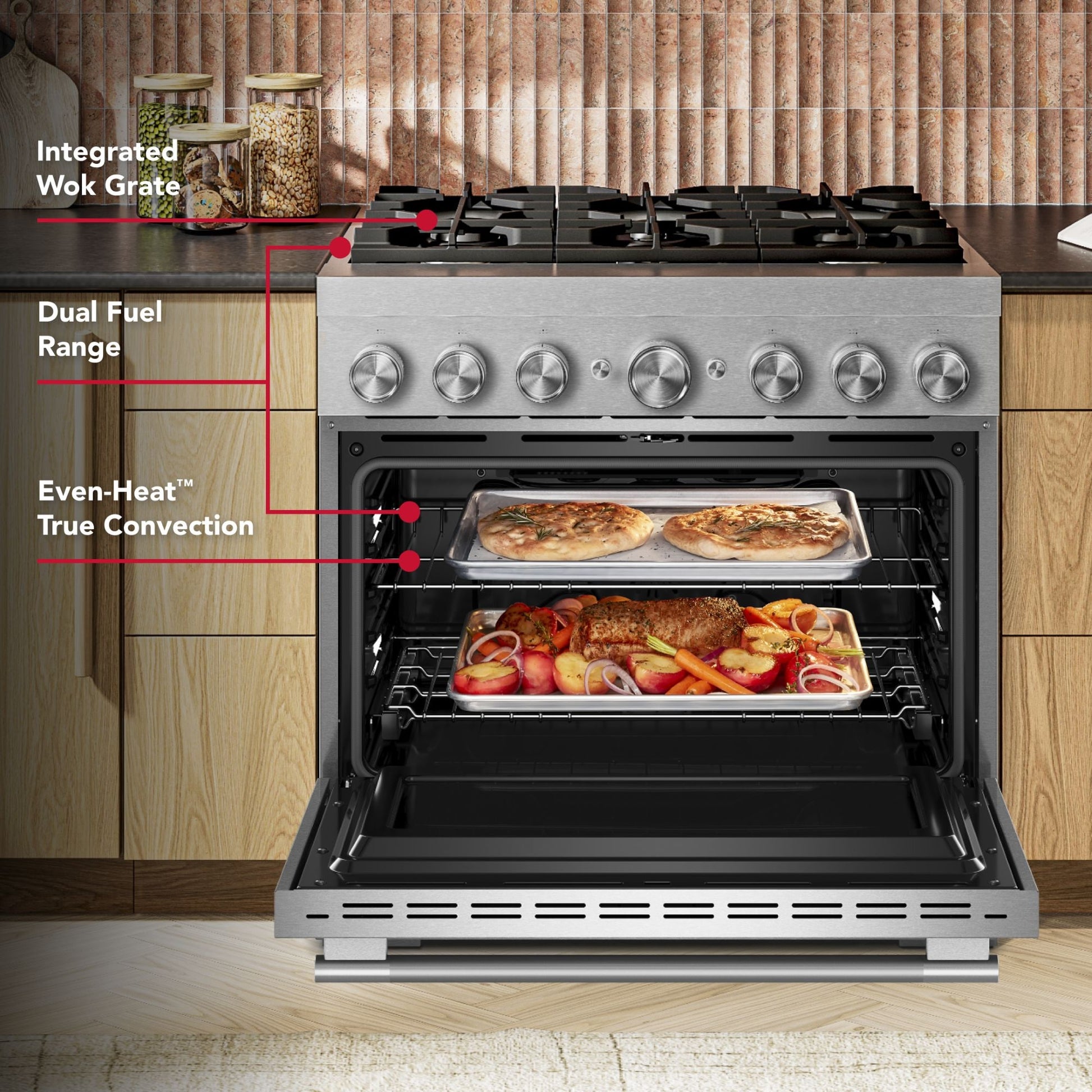 KitchenAid 36-in Standard 6 burners Air Fry Convection Oven Slide-In Dual Fuel Range ( Stainless Steel )