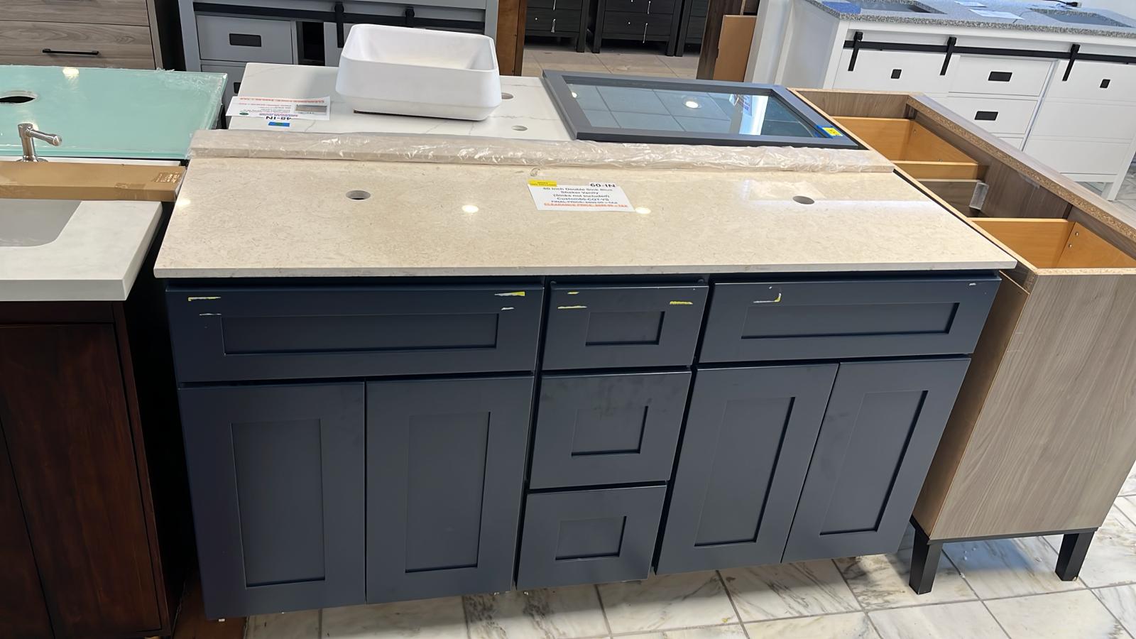 60-Inch Double Sink Blue Shaker Vanity (Sinks not Included) Final Price $599.99 + TAX