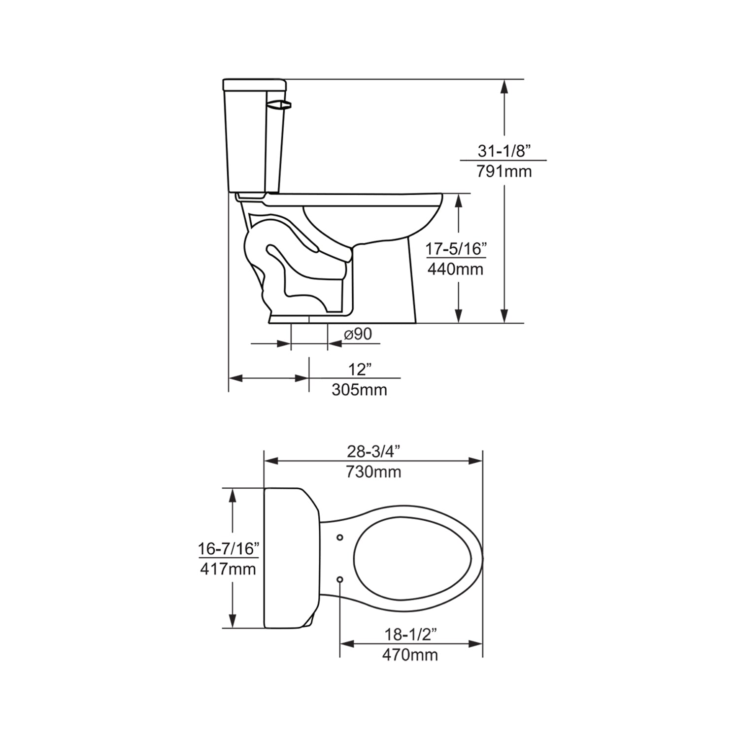 A249HL & T49S Toilet Seneca Single Flush Elongated Toilet, Two - Piece