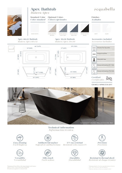Acquabella Apex Center Drain 59x31 Freestanding Bathtub in Gloss White, APB5931GW, Retail: $10,000.00, FINAL PRICE: $1,499.99 + TAX
