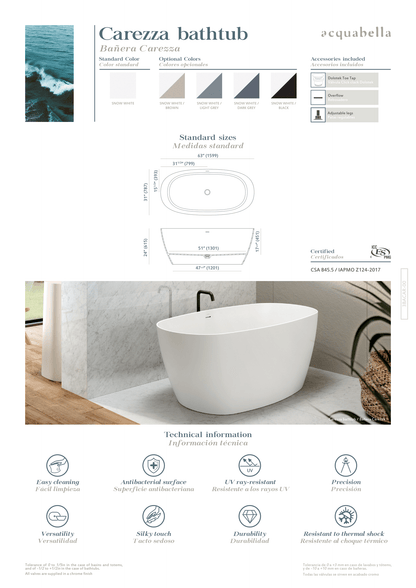 Acquabella Carezza Center Drain 63x31 Freestanding Bathtub in Snow White with Matte Black, CZB6331MBW, Retail: $10,000.00, FINAL PRICE: $1,499.99 + TAX