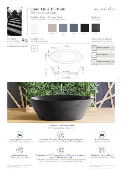 Acquabella Opal Quiz Center Drain 71X32 Freestanding Bathtub in Matte Dark Gray, QBT7132ML, Retail: $10,000.00, FINAL PRICE: $1,499.99 + TAX