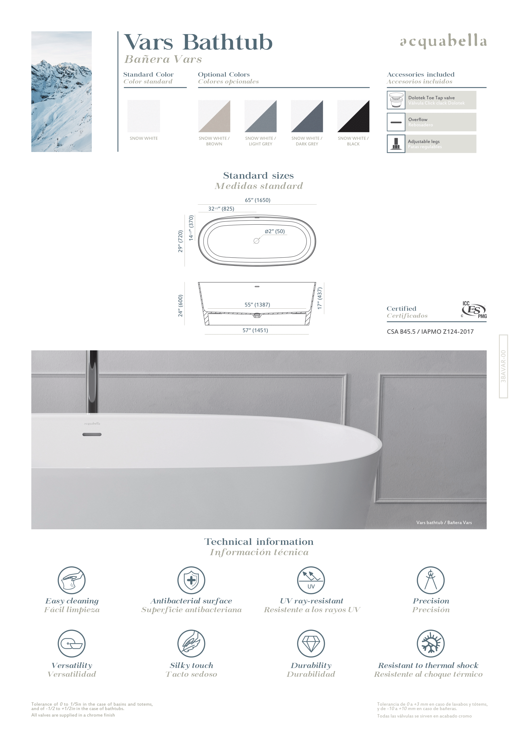 Acquabella Vars Center Drain 65x29 Freestanding Bathtub in Snow White, VB6529SW, Retail: $10,000.00, FINAL PRICE: $1,499.99 + TAX
