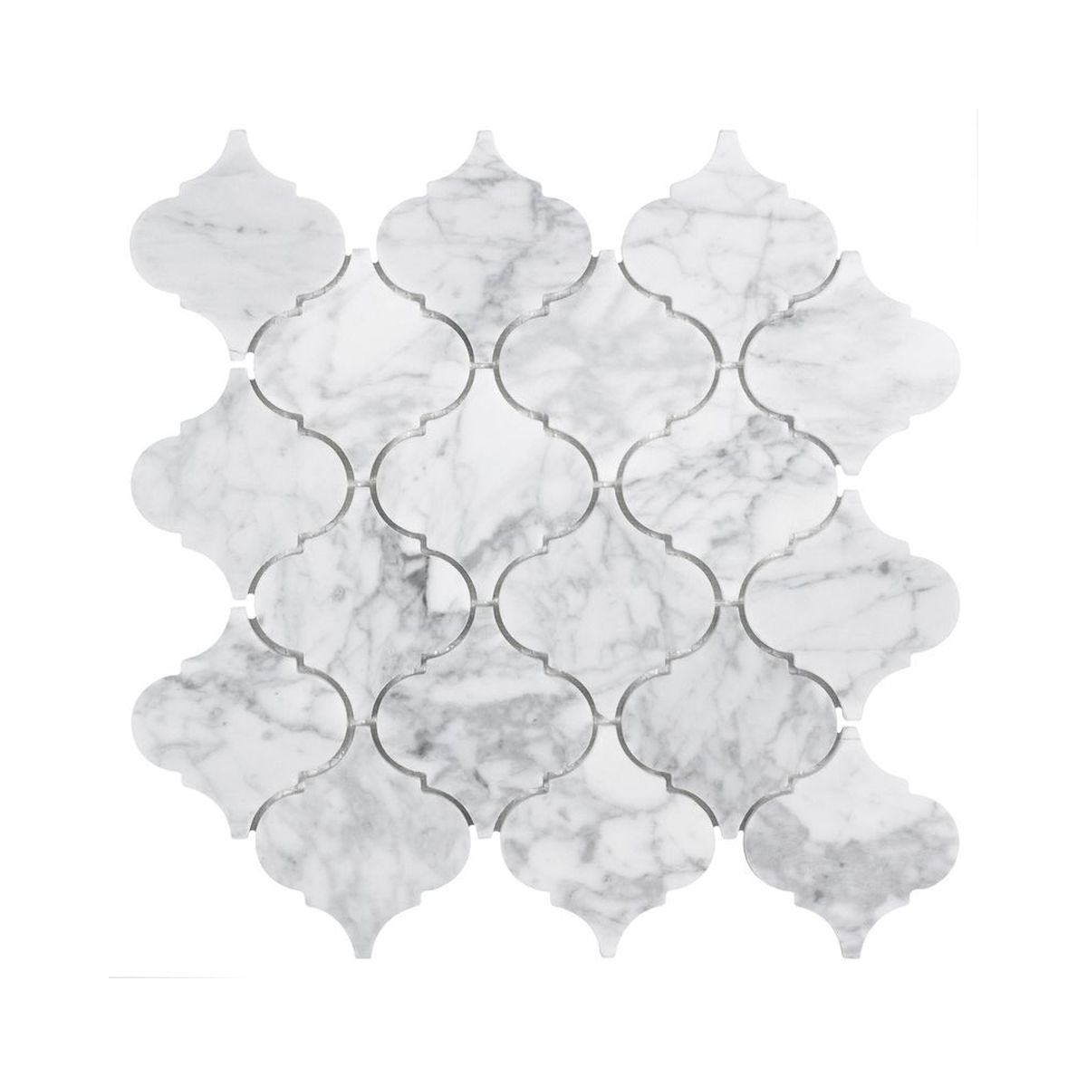 **PER PC** Ivory Arabesque 13x13 Glossy Natural Marble Mosaic, SF170223, 8.1sf, 9pcs, 36 lbs, FINAL PRICE: $7.99/pc, $71.91/bx + Tax