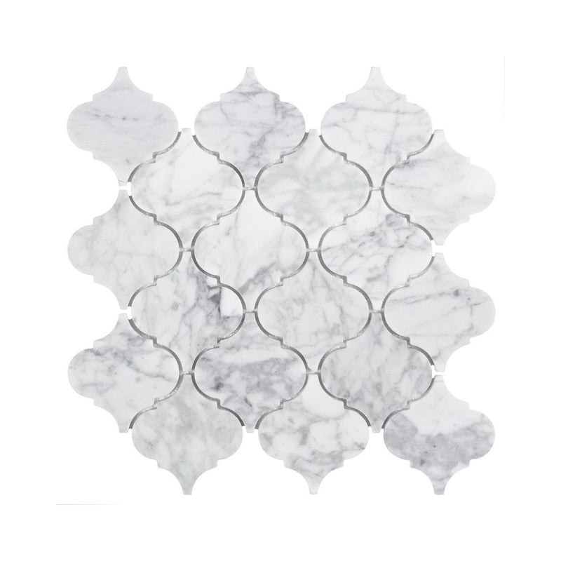 **PER PC** Ivory Arabesque 13x13 Glossy Natural Marble Mosaic, SF170223, 8.1sf, 9pcs, 36 lbs, FINAL PRICE: $7.99/pc, $71.91/bx + Tax