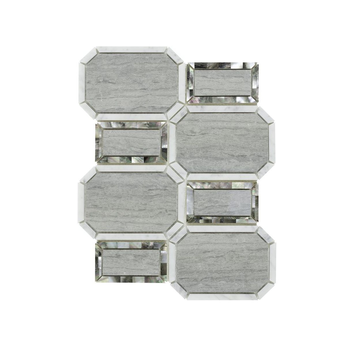 **PER PC** Avignon Smokey Pearl 12x10 Polished Stone Mosaic, SF210112, 6.444sf, 9pcs, 26 lbs, FINAL PRICE: $7.99/pc, $71.91/bx + Tax