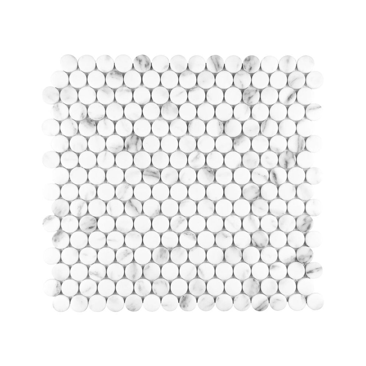 Carrara Pennies 12x12 Penny Round Mosaic, SF180740, 10.78sf, 11pcs, 28lbs, FINAL PRICE: $4.99/pc, $54.89/bx + Tax