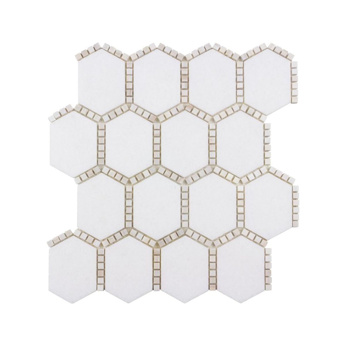 **PER PC** Jeweled Hex Pale Beige 12x12 Hexagon Mosaic, SF200004 , 8.3sf, 10pcs, 36 lbs, FINAL PRICE: $5.99pcf, $59.90/bx + Tax