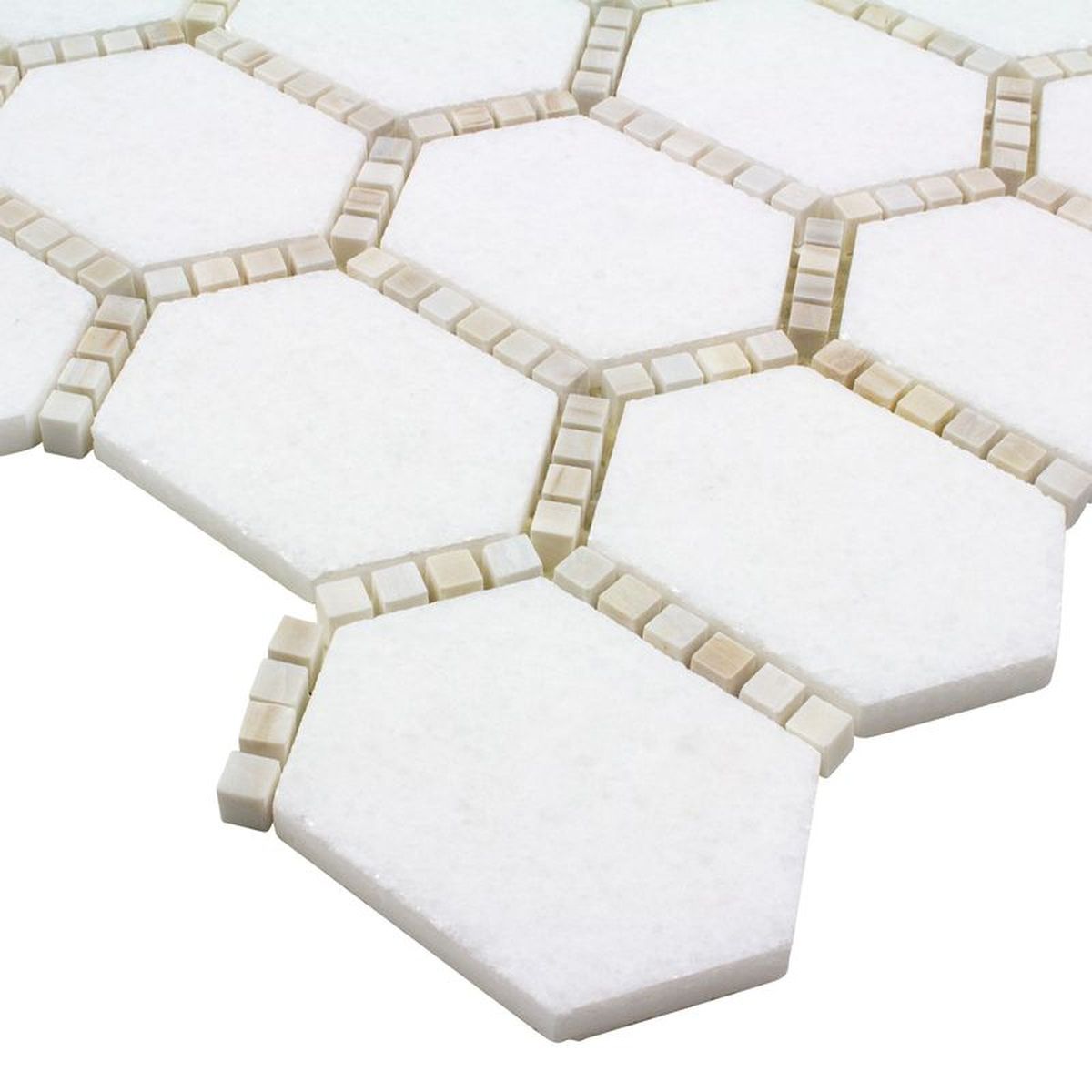 **PER PC** Jeweled Hex Pale Beige 12x12 Hexagon Mosaic, SF200004 , 8.3sf, 10pcs, 36 lbs, FINAL PRICE: $5.99pcf, $59.90/bx + Tax