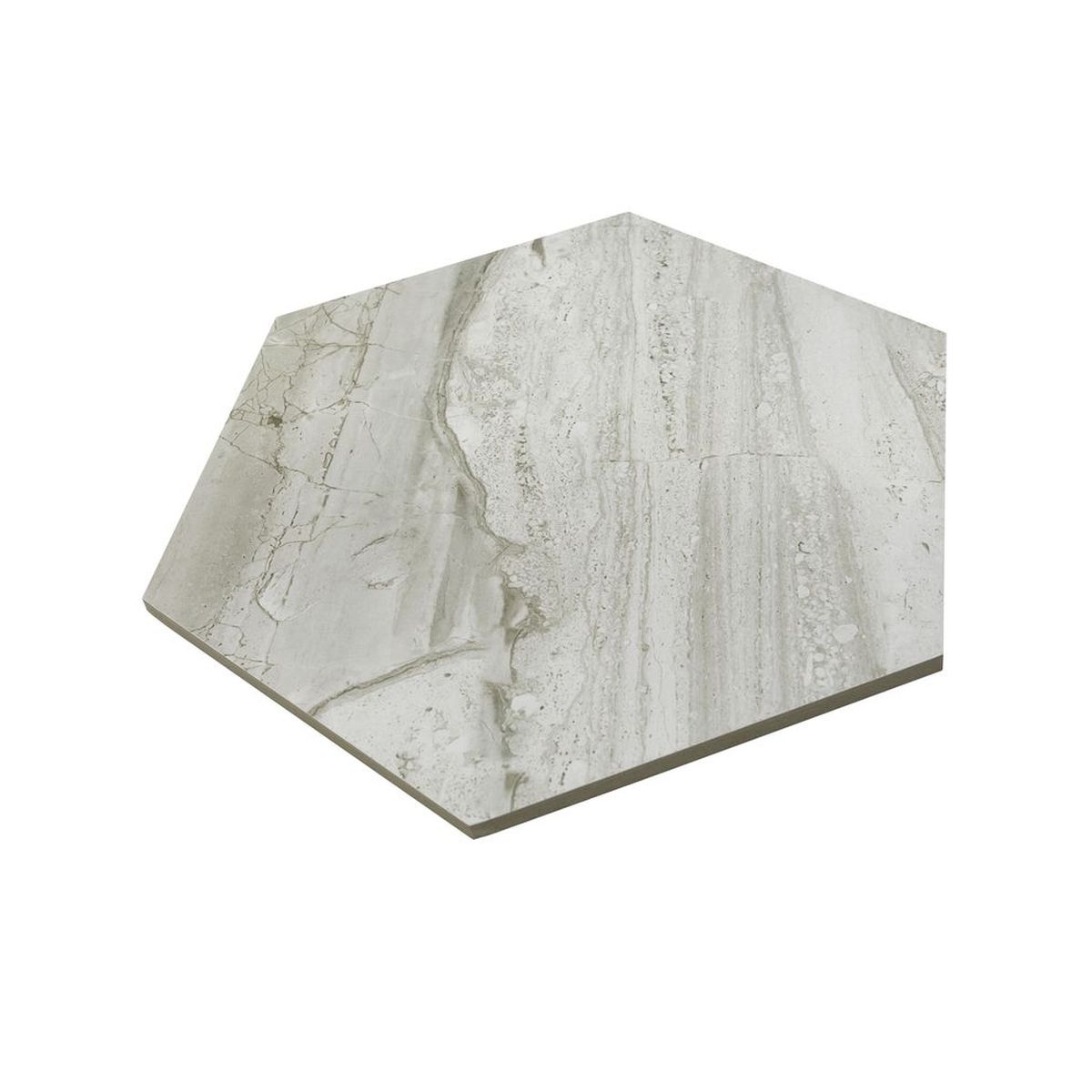 Ashen Silk Hexagon 10x11 Polished Porcelain Tile, SF220046, 8.736sf, 14pcs, 36 lbs, FINAL PRICE: $1.99/sf, $17.38/bx + Tax