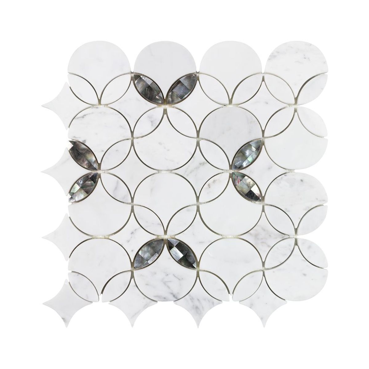 **PER PC** Filigree Pearl 14x14 Mosaic, SF200097, 9.556sf, 9pcs, 12 lbs, FINAL PRICE: $9.99/pc, $89.91/bx + Tax