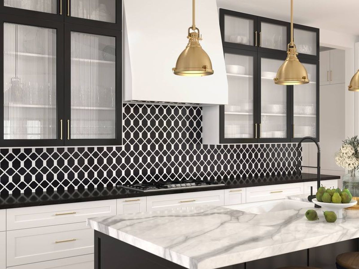 **PER PC** Midnight Silhouette 14x13 Polished Stone Mosaic, SF210059, 8.496sf, 9pcs, 33lbs, FINAL PRICE: $7.99/pc, $71.91/bx + Tax