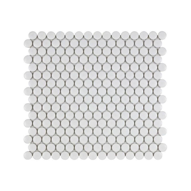 **PER PC** Matte White Penny Round 12x12 Porcelain Mosaic, SF210005, 11.8296sf, 12pcs, 27 lbs, FINAL PRICE: $2.99/sf, $35.88/bx + Tax