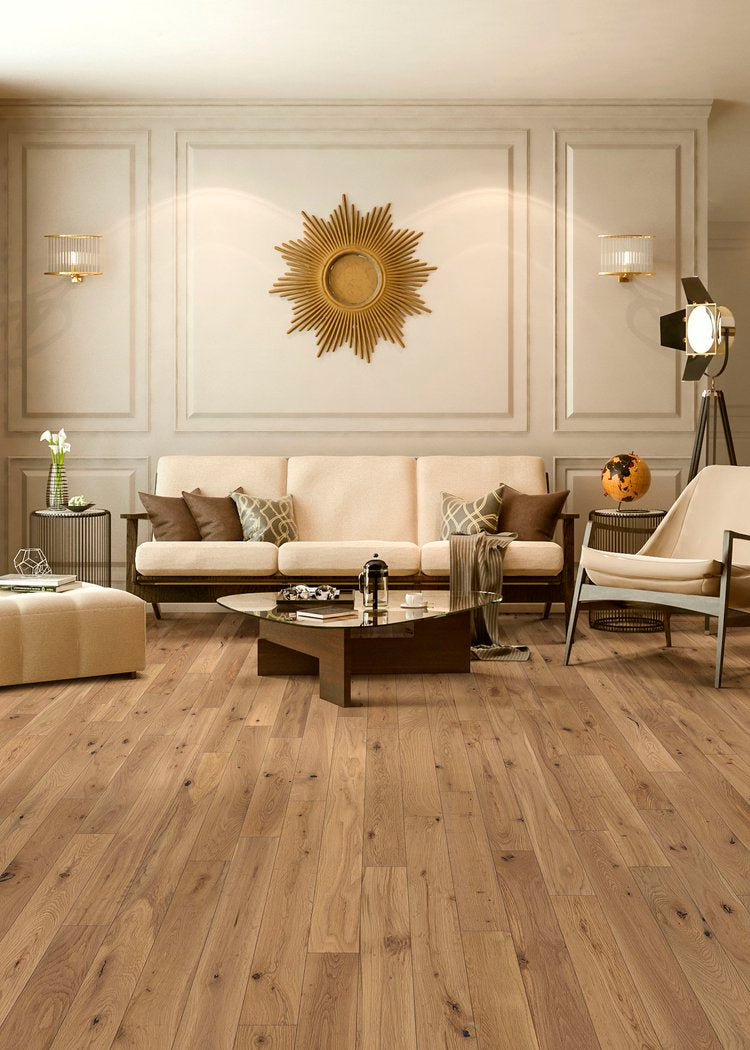 Monet - Artistry 3/4-in x 3.5-in Wire Brushed Solid Hardwood in European White Oak ** ON ORDER ** , 25.60sf, FINAL PRICE: $4.99/sf