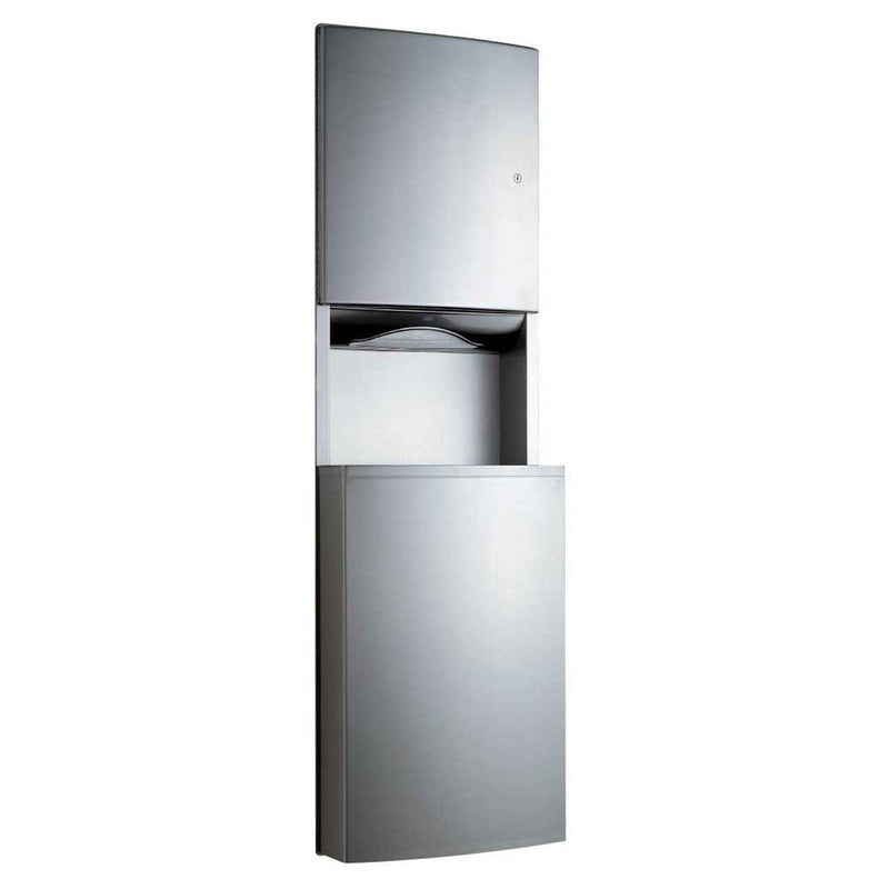 BOBRICK 43944 Contura Series 304 Stainless Steel Recessed Paper Tower Dispenser and Waste Receptacle, Satin Finish