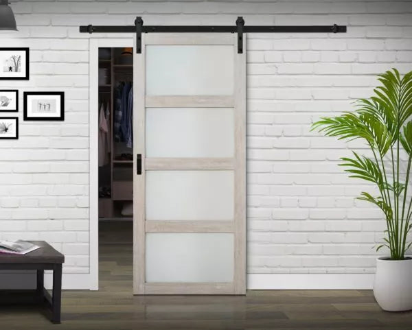 Renin Glim 4-Lite 36x84 Barn Door in Ashen White with Soft Close, [FB296]