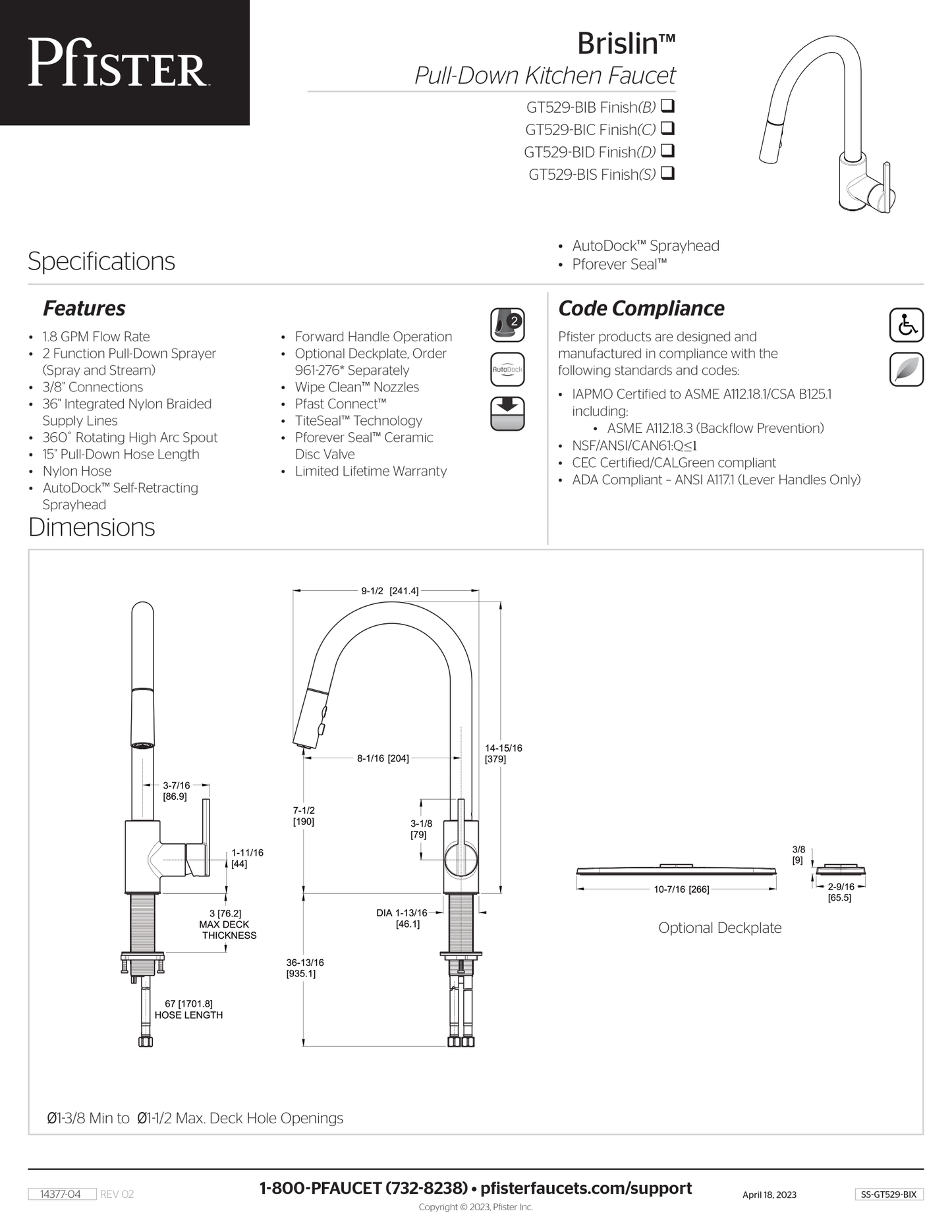 Pfister Brislin Kitchen Faucet Polished Chrome, GT529-BIC - Retail:$330.00 Loc: B3 FINAL PRICE