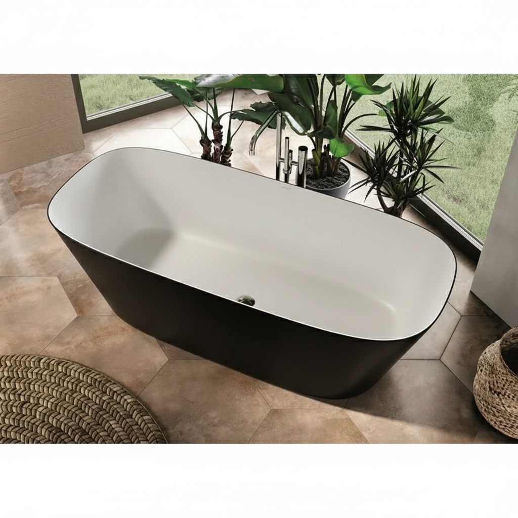 Acquabella Cristallo Center Drain 67x29 Freestanding Bathtub in Snow White with Matte Black, CB6729MBW, Retail: $10,000.00, FINAL PRICE: $1,499.99 + TAX