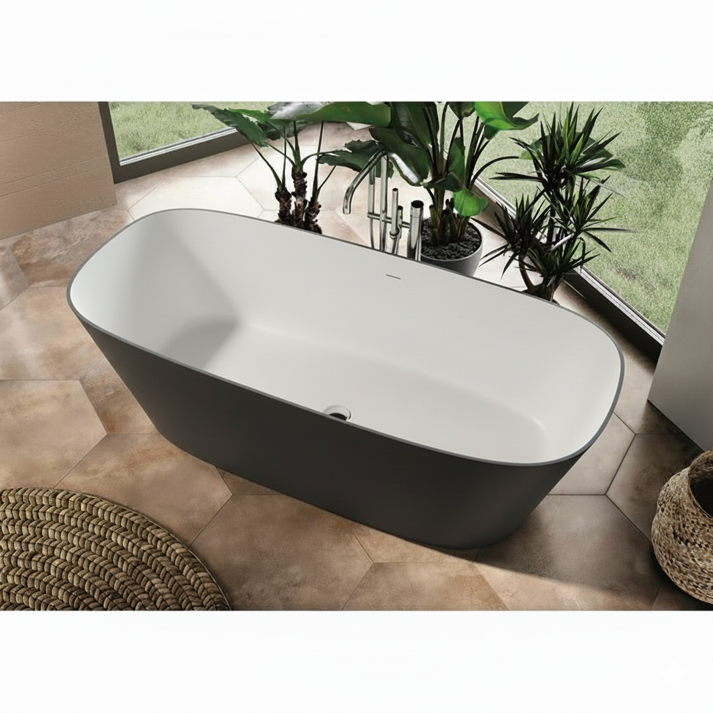 Acquabella Cristallo Center Drain 67x29 Freestanding Bathtub in Snow White and Dark Grey, CB6729MDW, Retail: $10,000.00, FINAL PRICE: $1,499.99 + TAX