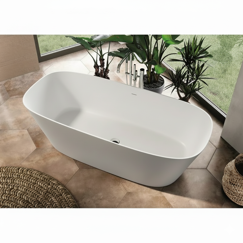 Acquabella Cristallo Center Drain 67x29 Freestanding Bathtub in Snow White and Light Grey, CB6729MLW, Retail: $10,000.00, FINAL PRICE: $1,499.99 + TAX