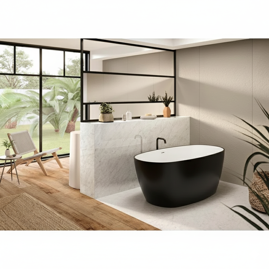 Acquabella Carezza Center Drain 63x31 Freestanding Bathtub in Snow White with Matte Black, CZB6331MBW, Retail: $10,000.00, FINAL PRICE: $1,499.99 + TAX
